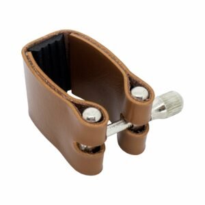 ABRAÇADEIRA PARA BOQUILHA COURO MARROM FERRAGEM CROMADA - SAX TENOR