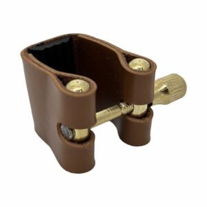 ABRAÇADEIRA PARA BOQUILHA COURO MARROM FERRAGEM DOURADA - SAX ALTO