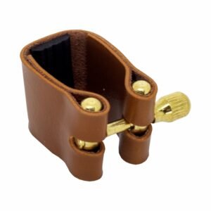 ABRAÇADEIRA PARA BOQUILHA COURO MARROM FERRAGEM DOURADA - CLARINETE