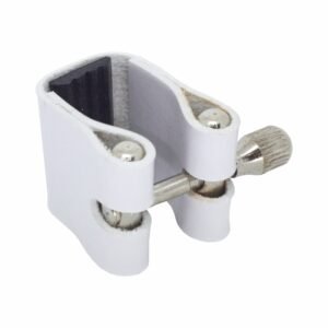 ABRAÇADEIRA PARA BOQUILHA COURO BRANCO FERRAGEM CROMADA - SAX ALTO