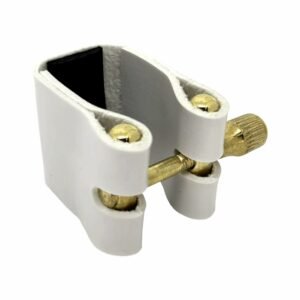 ABRAÇADEIRA PARA BOQUILHA COURO BRANCO FERRAGEM DOURADA - SAX SOPRANO